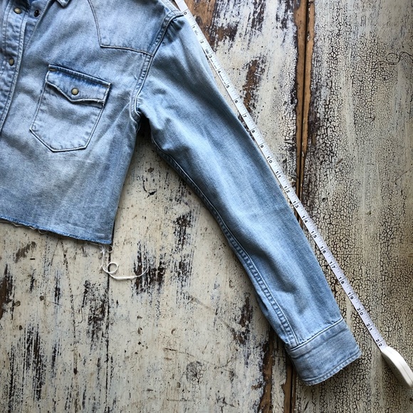ALL SAINTS Denim Western Shirt Cropped Factory Raw Hem XS - Picture 7 of 10